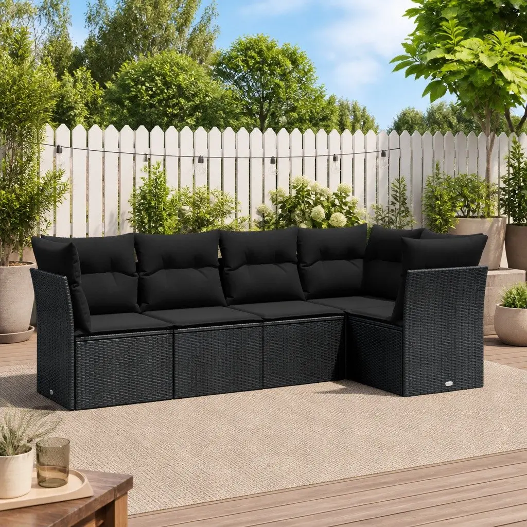 Outdoor Garden Sofa Set 5 Piece Patio Furniture Black Poly Rattan