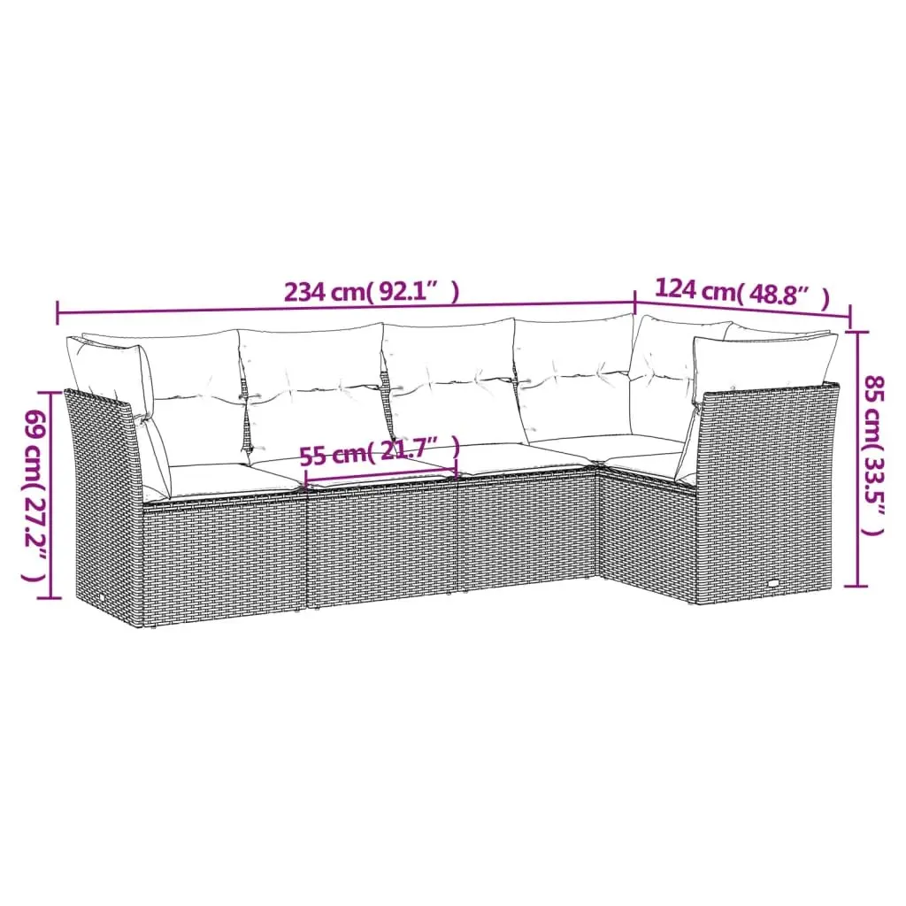Outdoor Garden Sofa Set 5 Piece Patio Furniture Black Poly Rattan