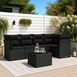 Comfortable 6 Piece Black Rattan Outdoor Sofa Set