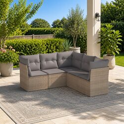 Outdoor Garden Sofa Set 5 Piece Patio Furniture with Cushions Beige Rattan