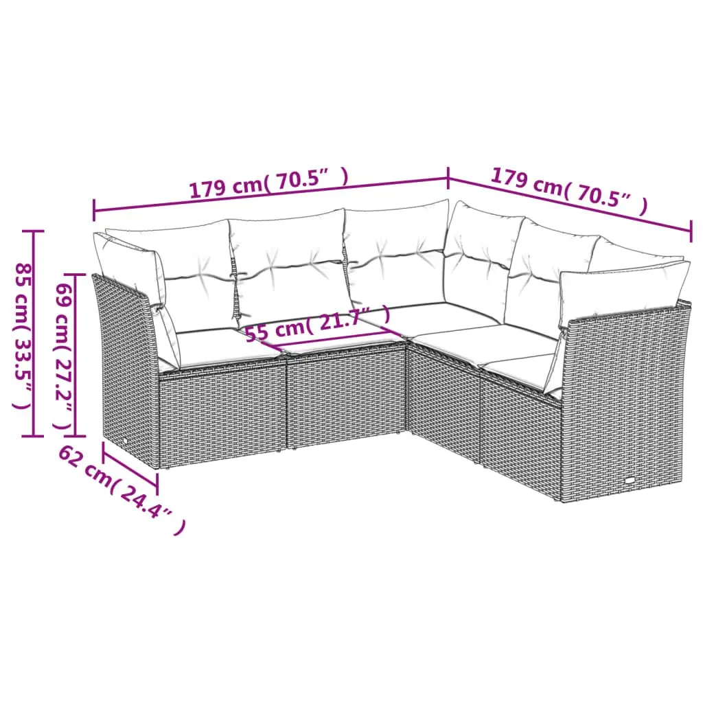 Garden Sofa Set Outdoor Seating 5 Piece Grey