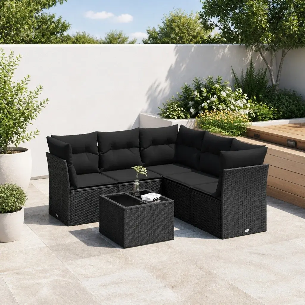 Garden Sofa Set Outdoor Furniture Modular 6 Piece Black Rattan Patio Lounge