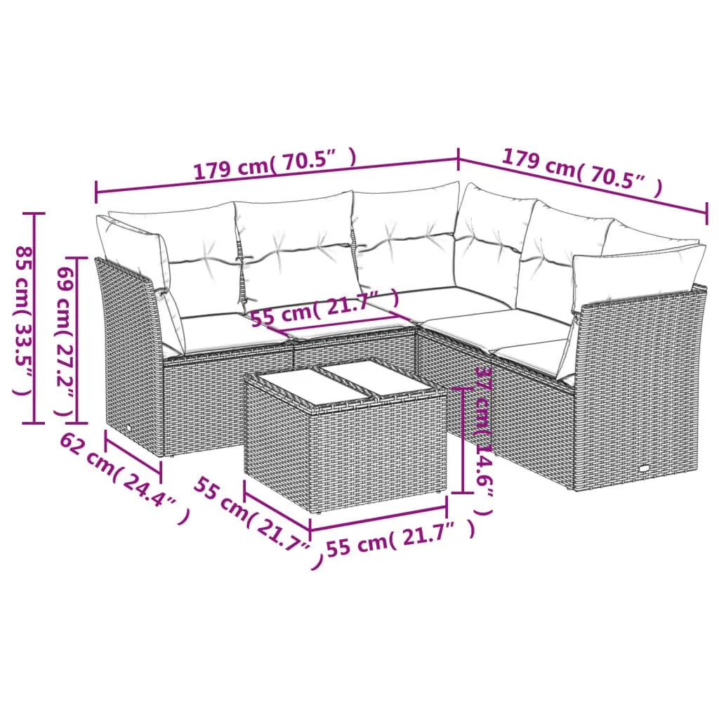 Garden Sofa Set Outdoor Furniture 6 Piece Black Rattan Patio Sectional