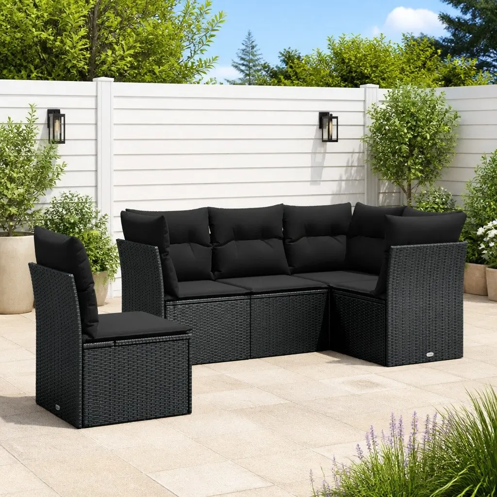 5 Piece Garden Sofa Set Outdoor Patio Furniture Black Poly Rattan