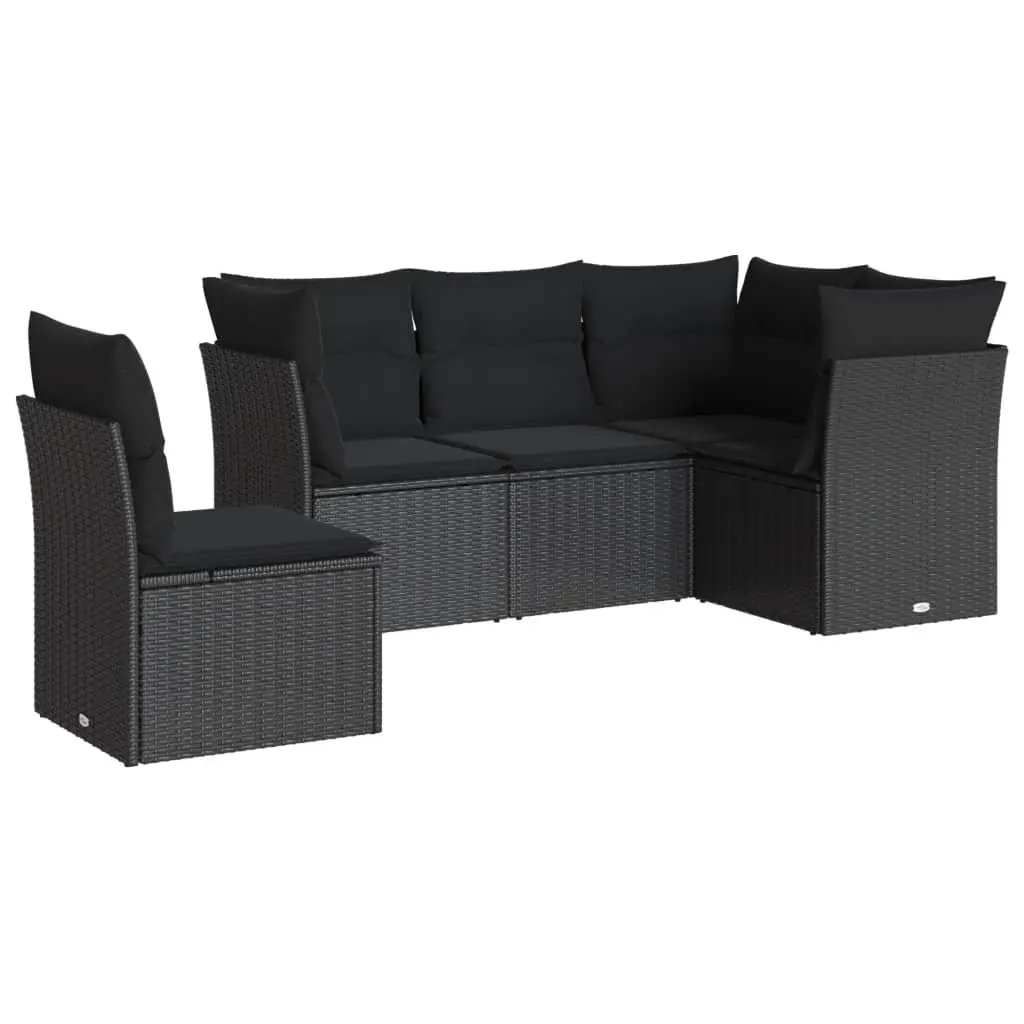 5 Piece Garden Sofa Set Outdoor Patio Furniture Black Poly Rattan