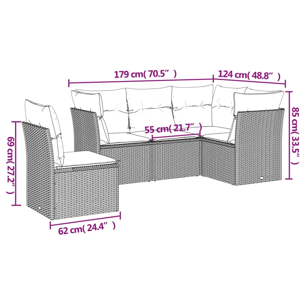 5 Piece Garden Sofa Set Outdoor Patio Furniture Black Poly Rattan