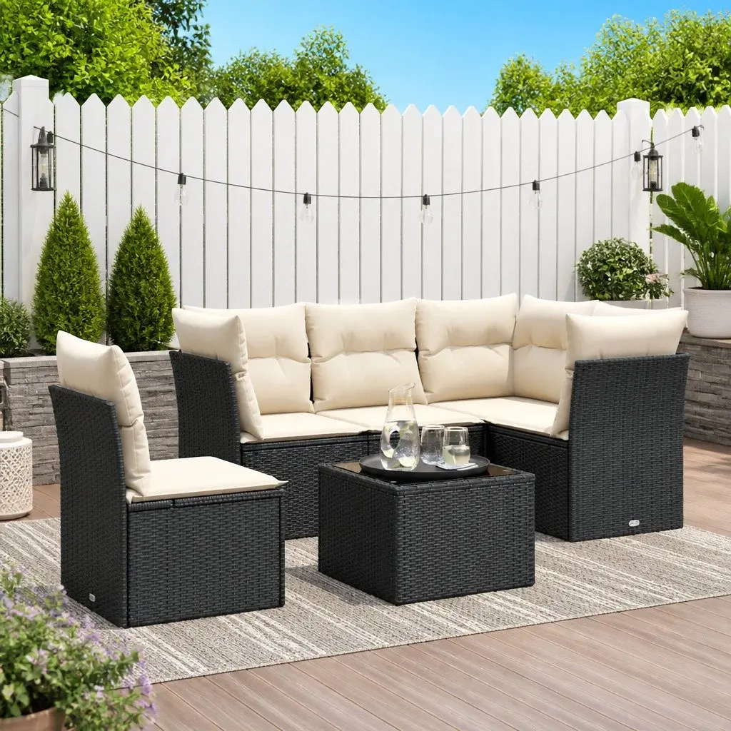 Garden Sofa Set Modular Outdoor Furniture 6 Piece Black Poly Rattan with Cushions