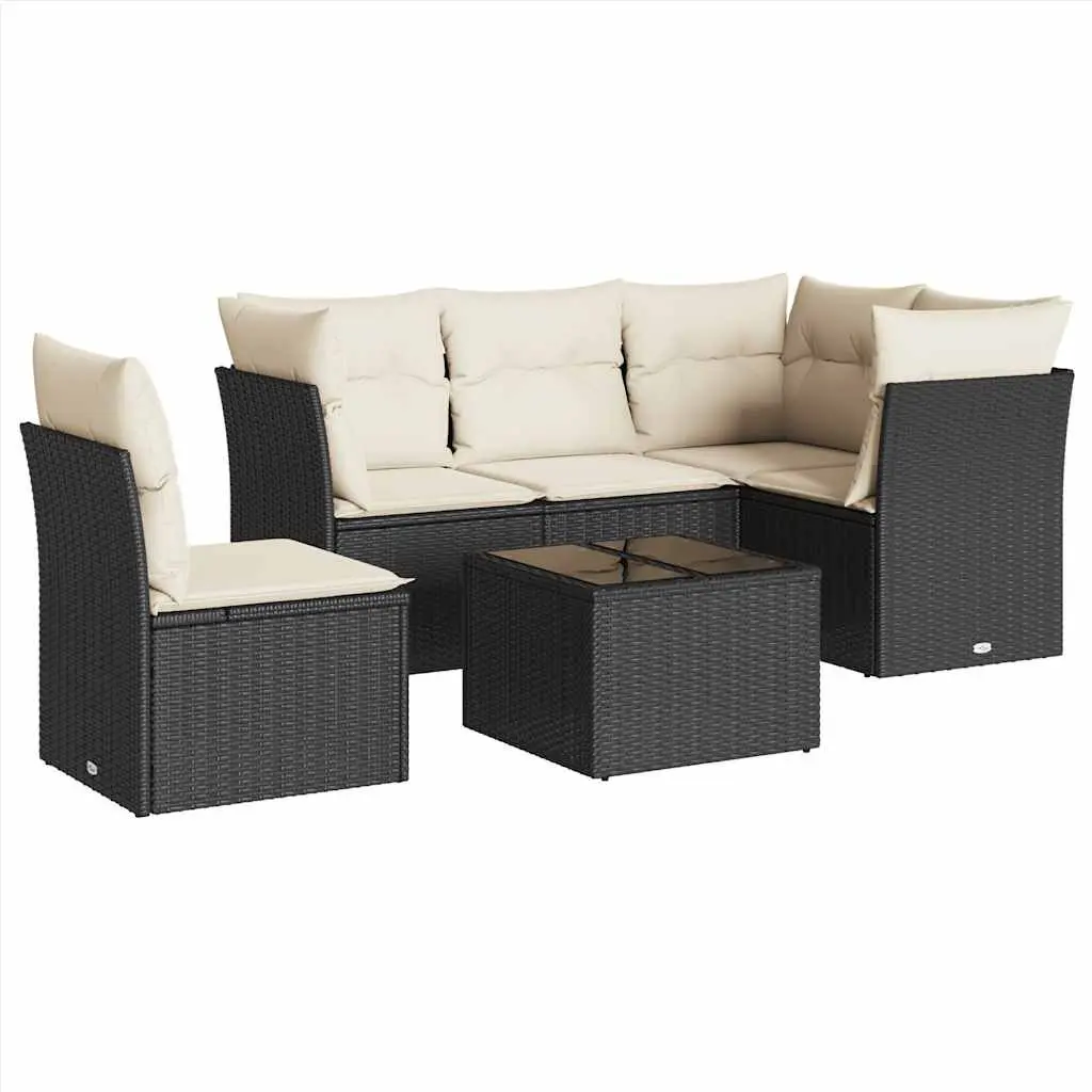 Garden Sofa Set Modular Outdoor Furniture 6 Piece Black Poly Rattan with Cushions