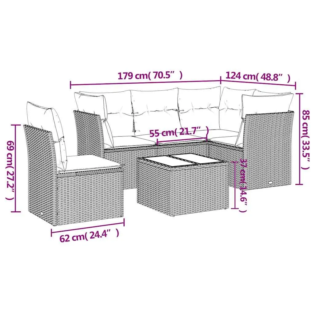 Garden Sofa Set Modular Outdoor Furniture 6 Piece Black Poly Rattan with Cushions
