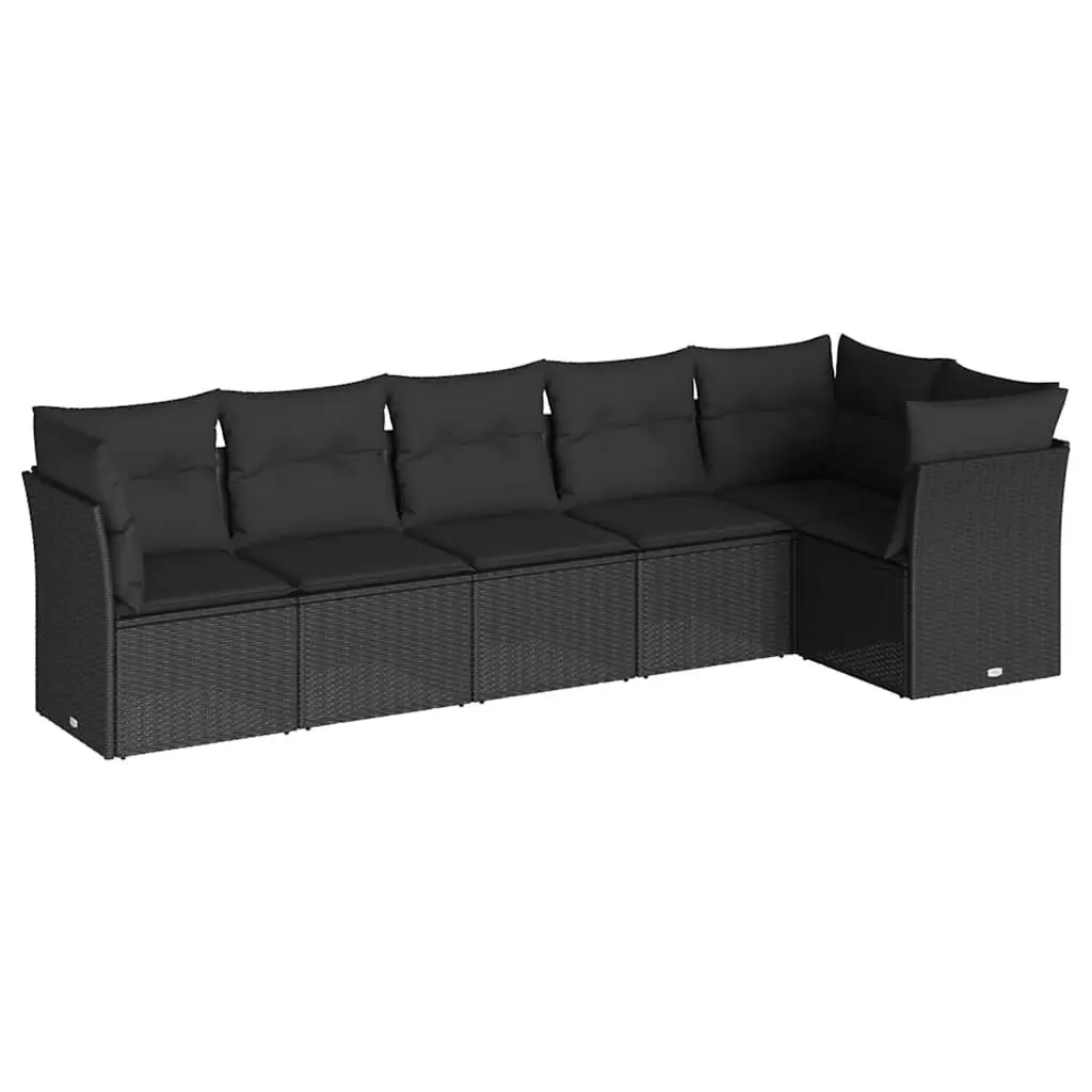 6 Piece Garden Sofa Set Modular Outdoor Furniture Black PE Rattan with Cushions