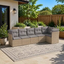 Comfortable 6-Piece Modular Sofa Set in Beige for Outdoors