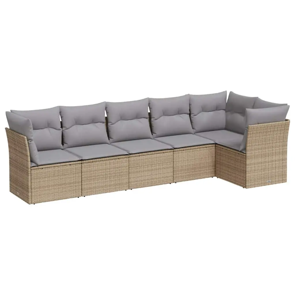 Garden Sofa Set 6 Piece Modular Outdoor Furniture with Cushions Beige