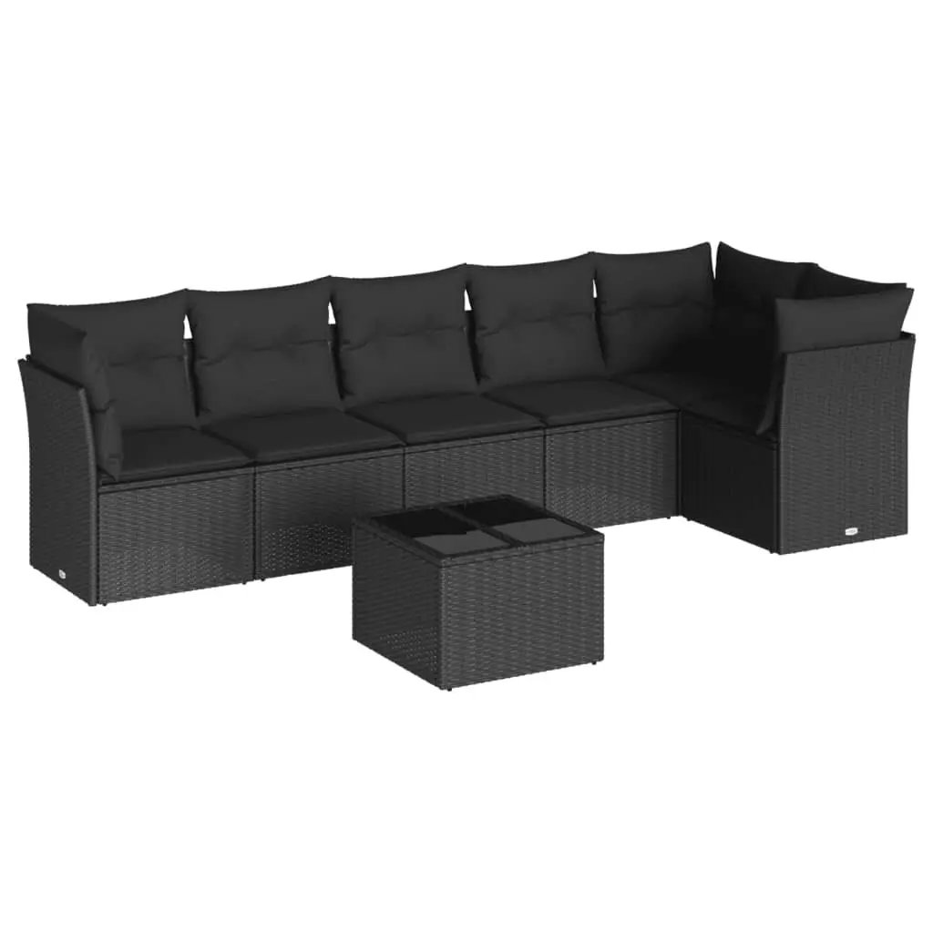 Garden Sofa Set Outdoor Furniture 7 Piece Modular Black Poly Rattan