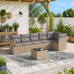 Outdoor Garden Sofa Set 7 Piece Patio Furniture with Cushions Beige Modular