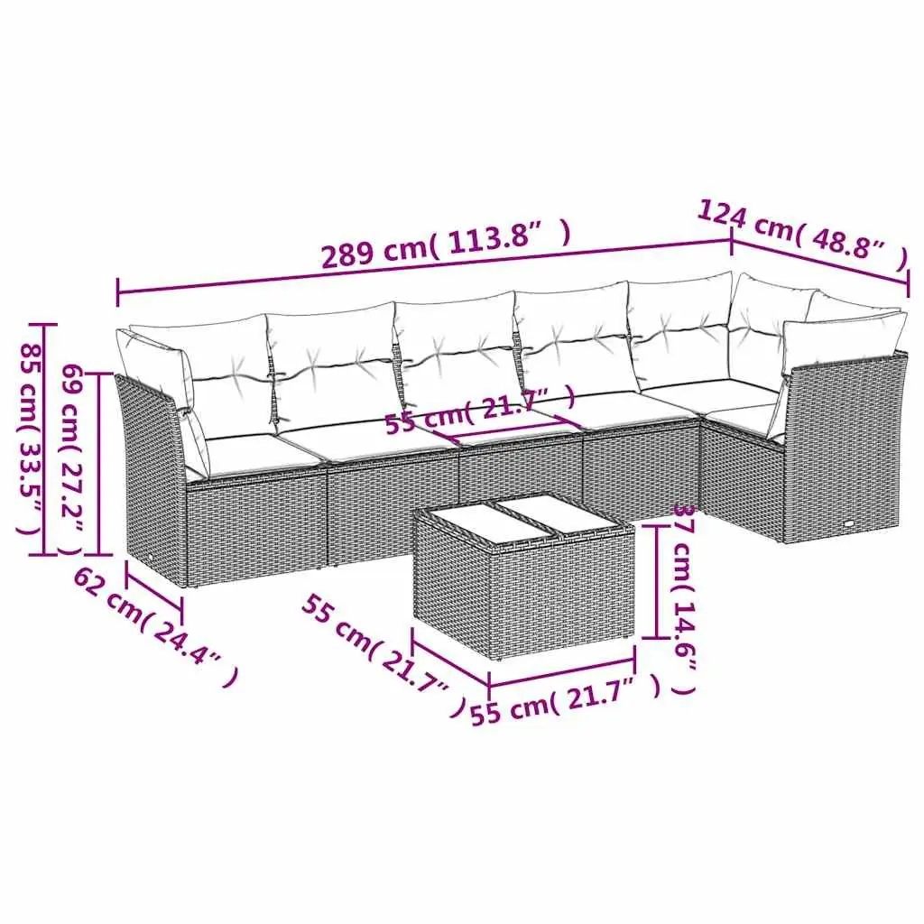 Garden Sofa Set 7 Piece Outdoor Furniture Cushions Grey Patio Sectional