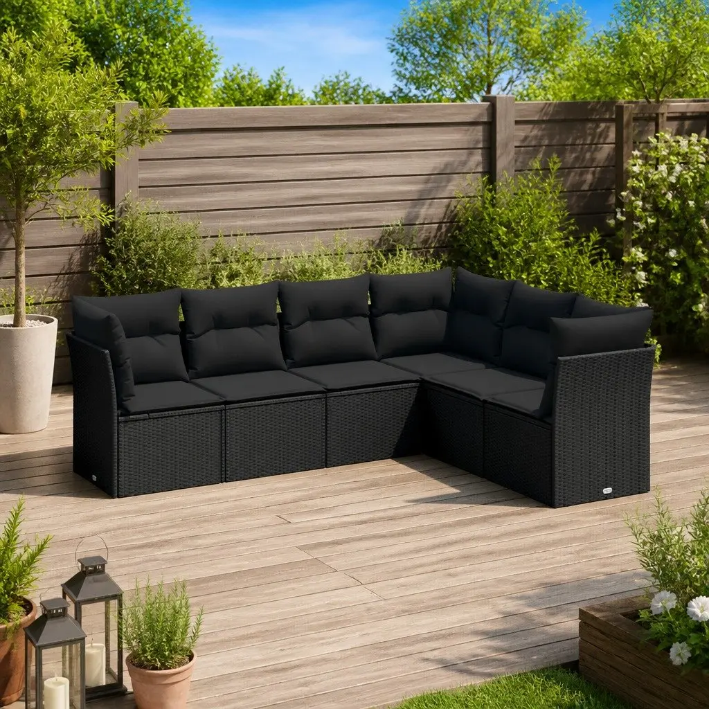 Garden Sofa Set 6 Piece Outdoor Furniture Patio Rattan Black