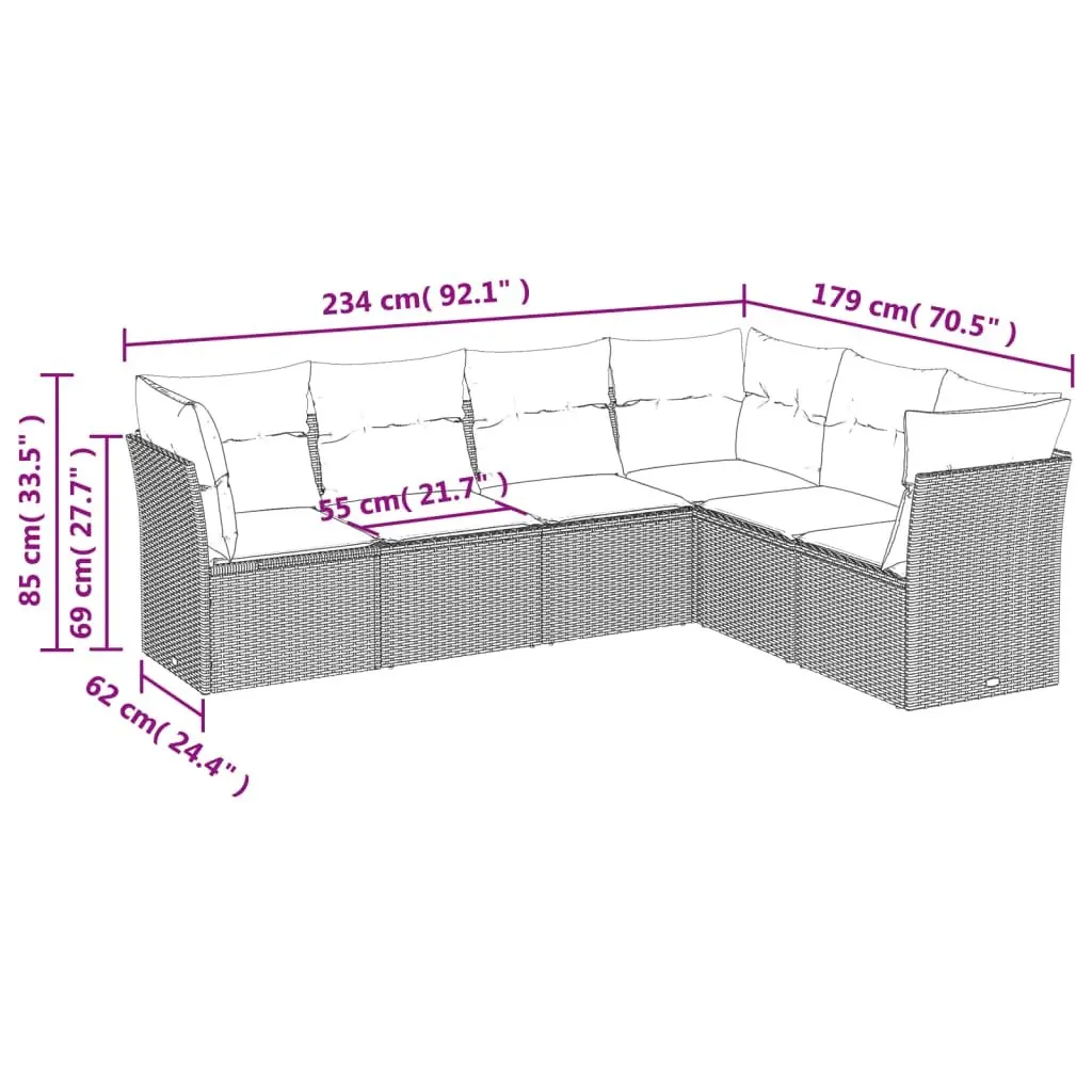 Garden Sofa Set 6 Piece Outdoor Furniture Modular Beige Patio Seating with