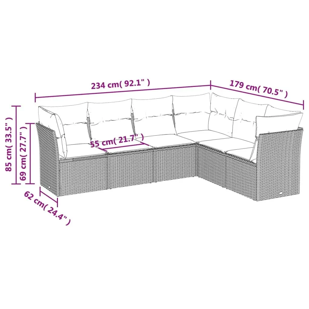 Garden Sofa Set 6 Piece Outdoor Furniture Grey PE Rattan Patio Seating