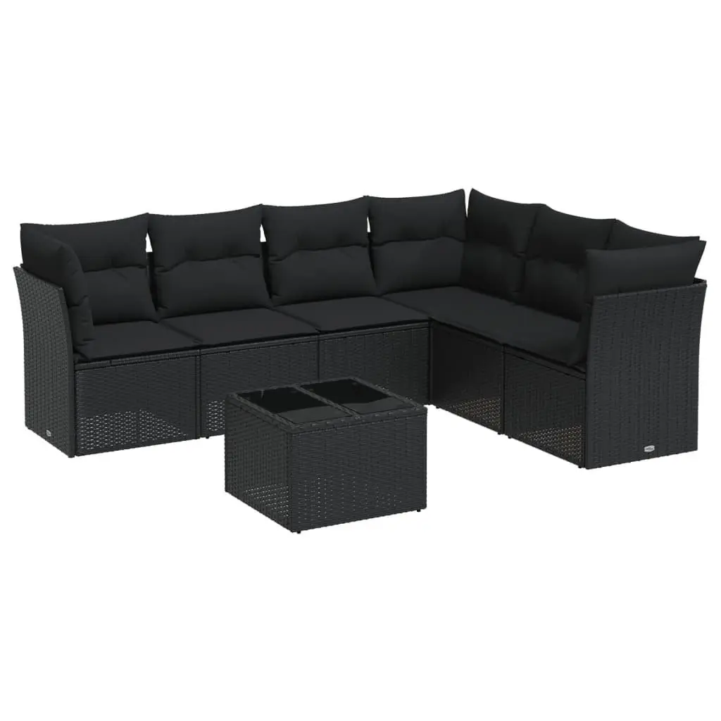 Garden Sofa Set 7 Piece Outdoor Furniture Black Poly Rattan Patio Lounge