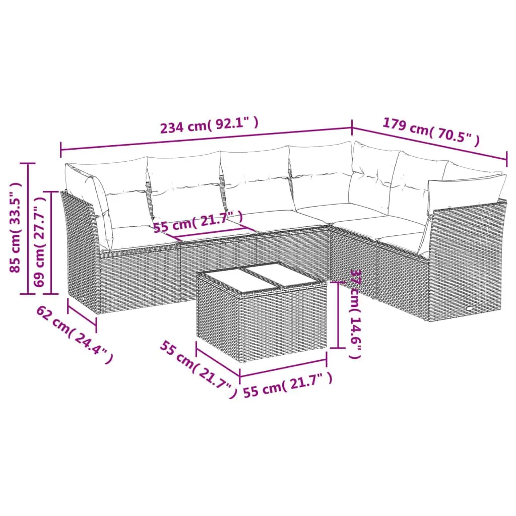 Garden Sofa Set 7 Piece Outdoor Furniture Black Poly Rattan Patio Lounge
