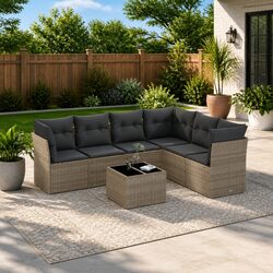 Comfortable 7 Piece Grey Outdoor Sofa Set with Cushions