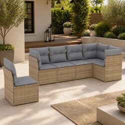 Comfortable 6-Piece Garden Sofa Set with Beige Cushions