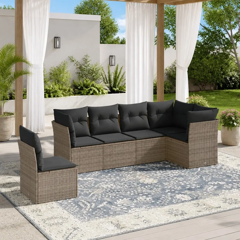 Garden Sofa Set Modular Outdoor Furniture 6 Piece Grey Poly Rattan