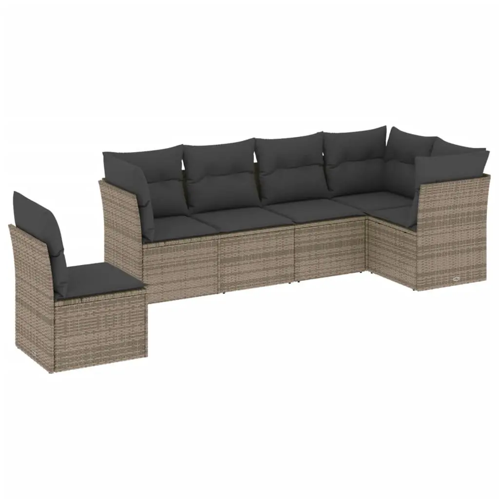 Garden Sofa Set Modular Outdoor Furniture 6 Piece Grey Poly Rattan