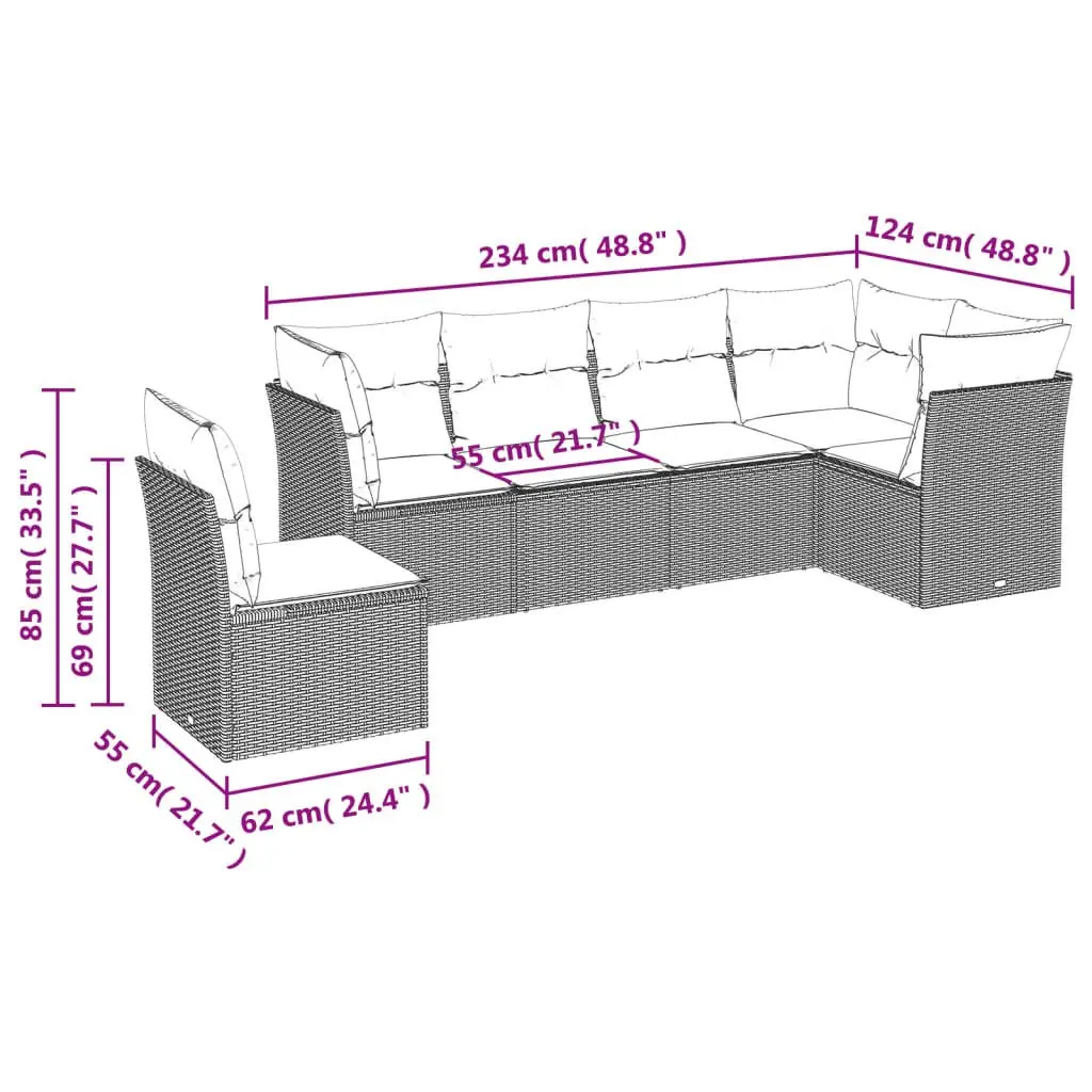 Garden Sofa Set Modular Outdoor Furniture 6 Piece Grey Poly Rattan