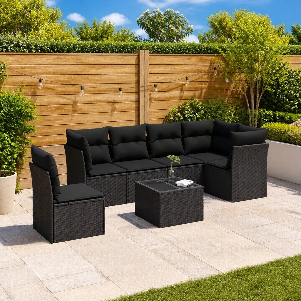Garden Sofa Set 7 Piece Outdoor Furniture Patio Lounge with Cushions Black