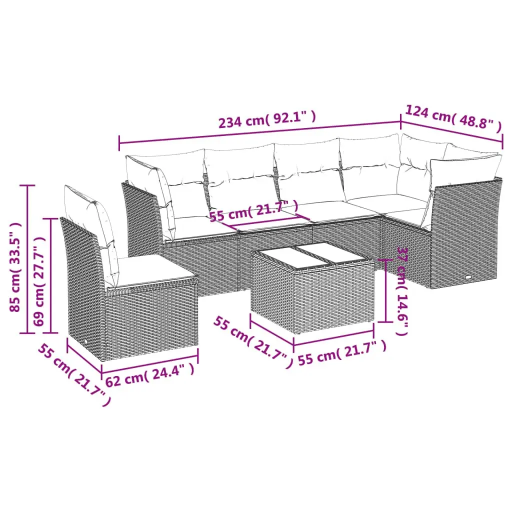 7 Piece Garden Sofa Set Outdoor Patio Furniture Cushions Black Rattan