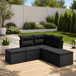 Durable Black Rattan 5 Piece Sofa Set with Comfy Cushions