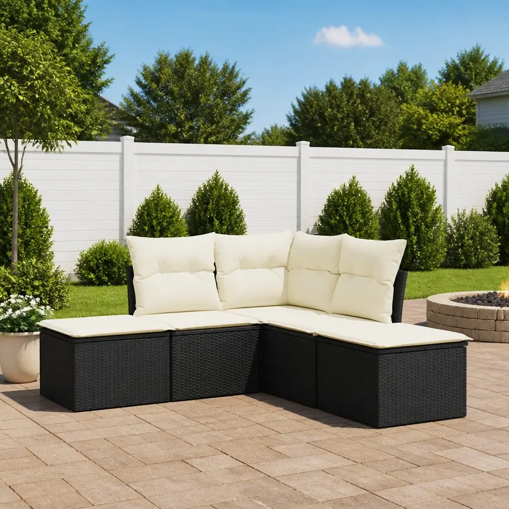 Garden Sofa Set Outdoor Furniture 5 Piece Modular Black Rattan Cushions