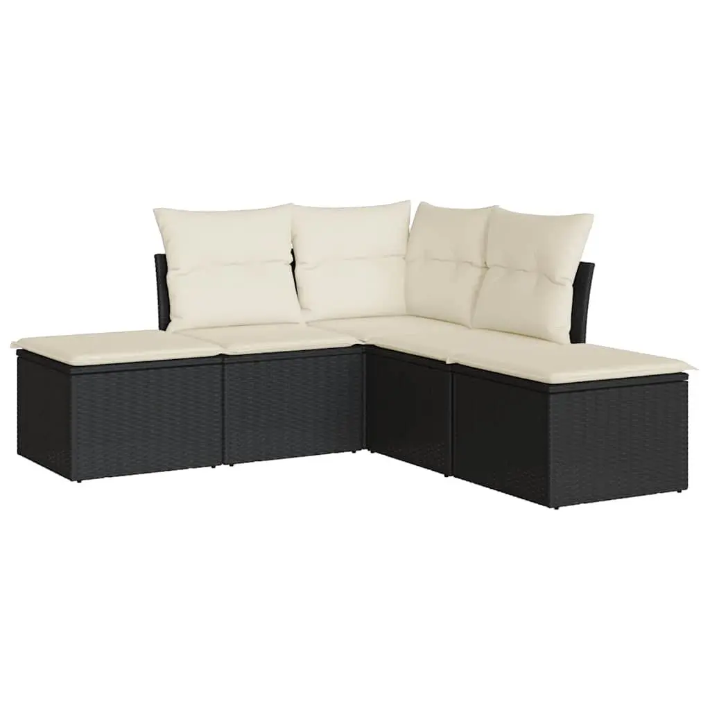 Garden Sofa Set Outdoor Furniture 5 Piece Modular Black Rattan Cushions