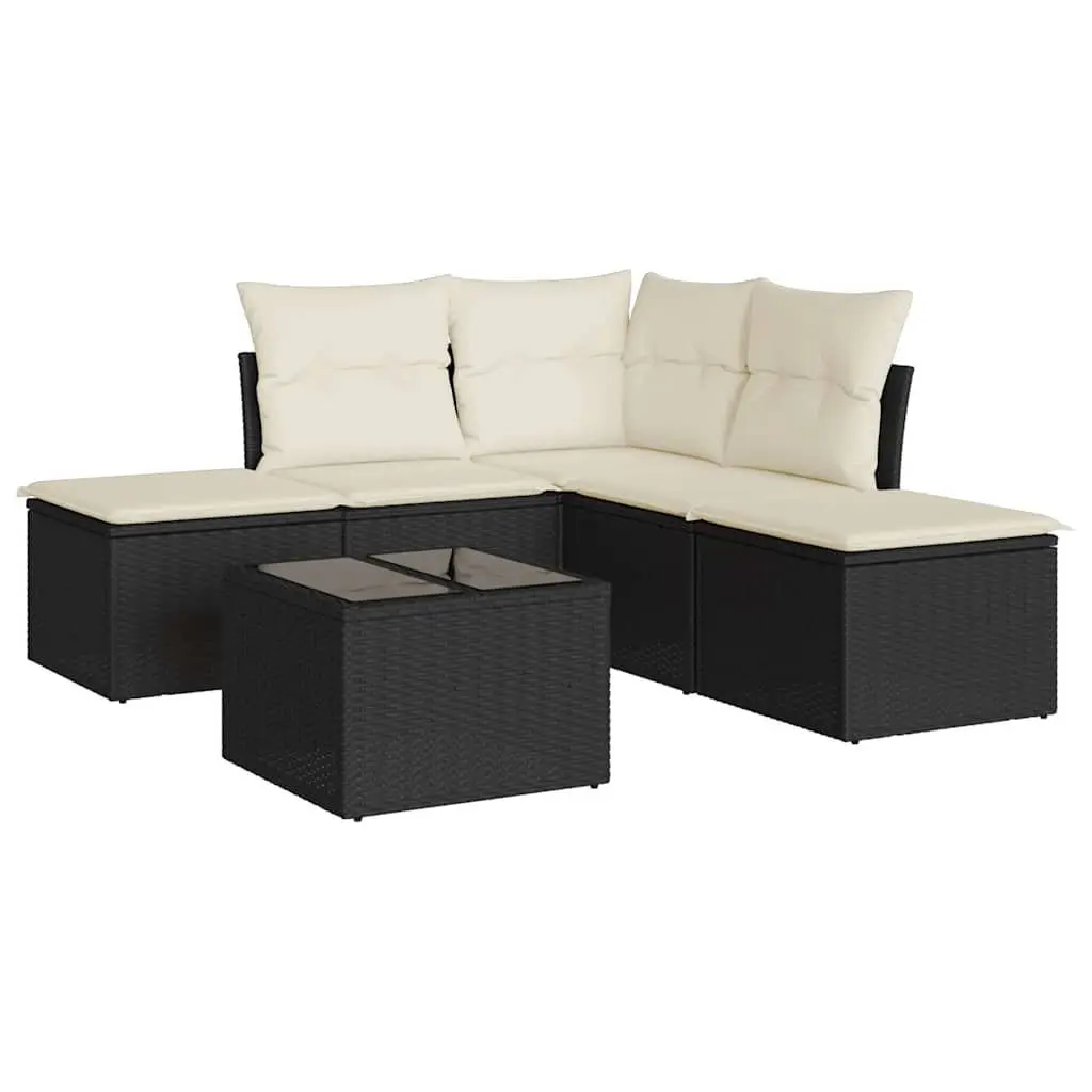 Garden Sofa Set 6 Piece Outdoor Furniture Black Poly Rattan with Cushions