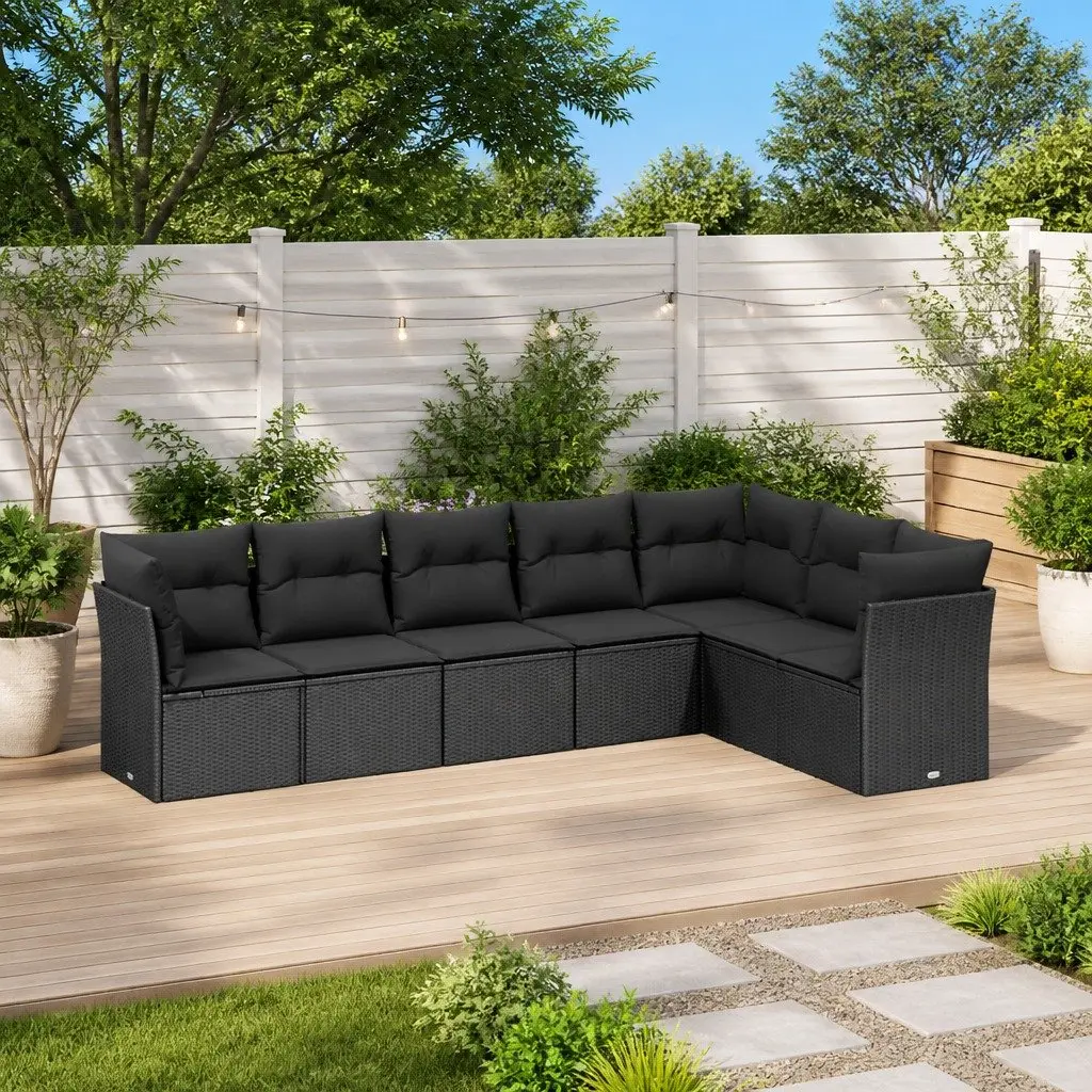 Garden Sofa Set Outdoor Furniture Modular 7 Piece Cushions Black
