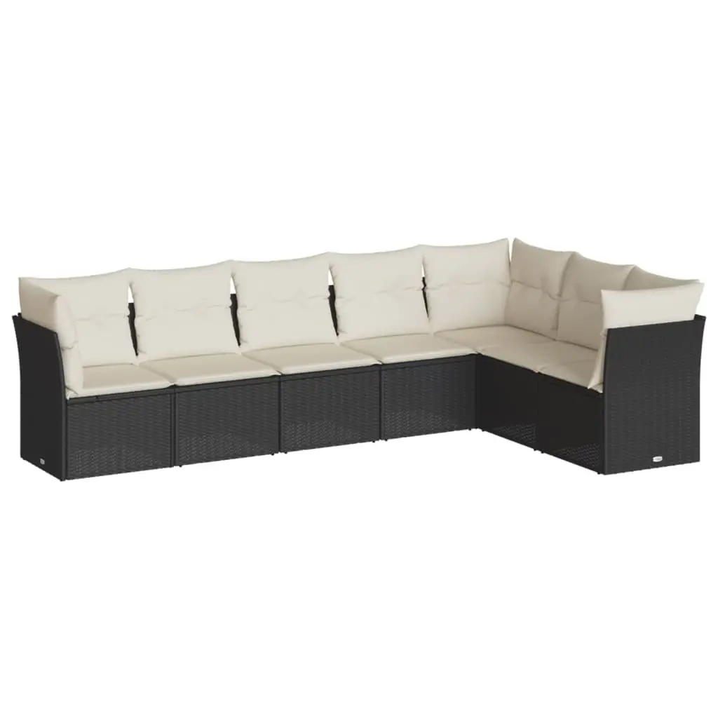 7 Piece Garden Sofa Set Outdoor Furniture Modular Black PE Rattan with Cushions