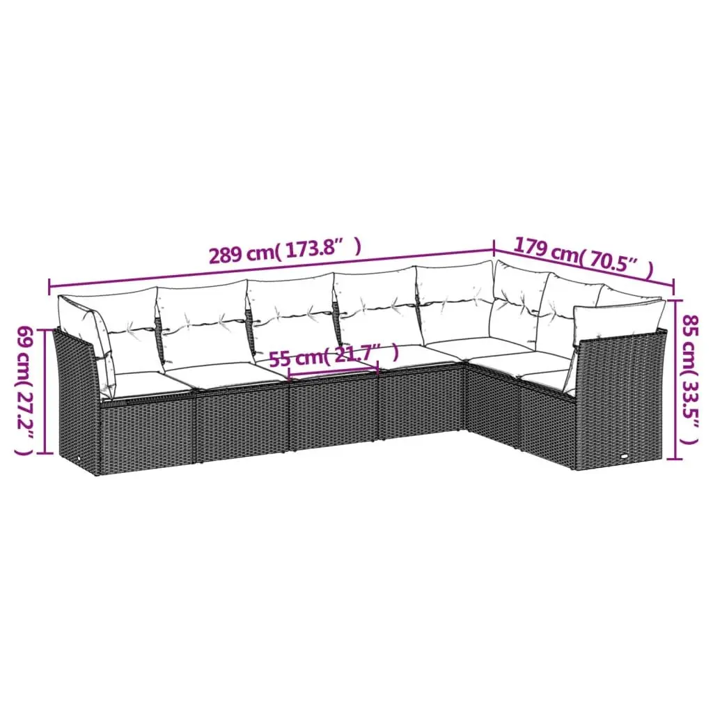 7 Piece Garden Sofa Set Outdoor Furniture Modular Black PE Rattan with Cushions