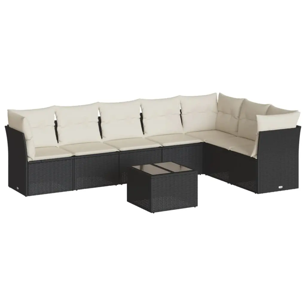 Garden Sofa Set 8 Piece Outdoor Furniture Patio Black Poly Rattan with Cushions