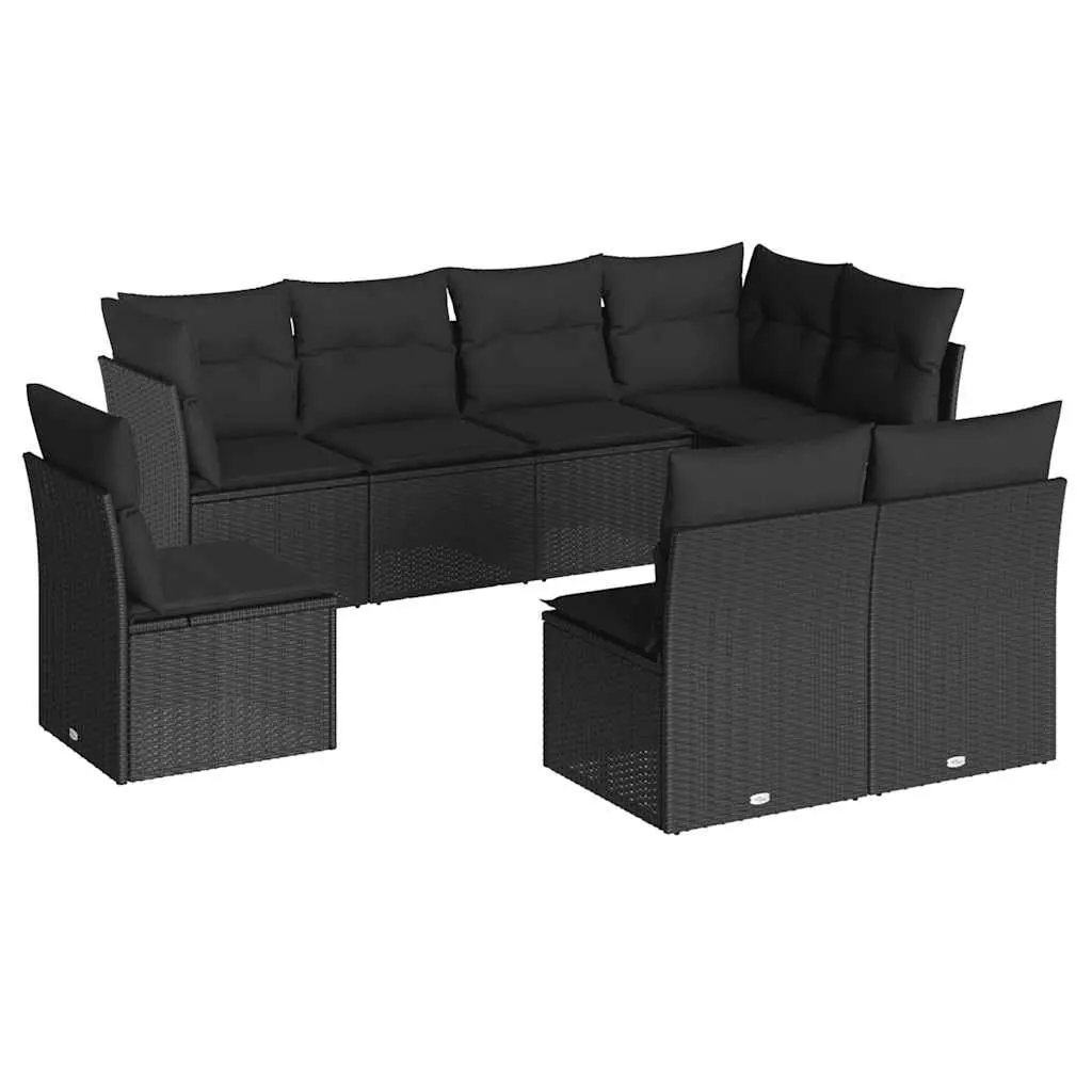 Outdoor Sofa Set 8 Piece Modular Furniture Black Poly Rattan Patio