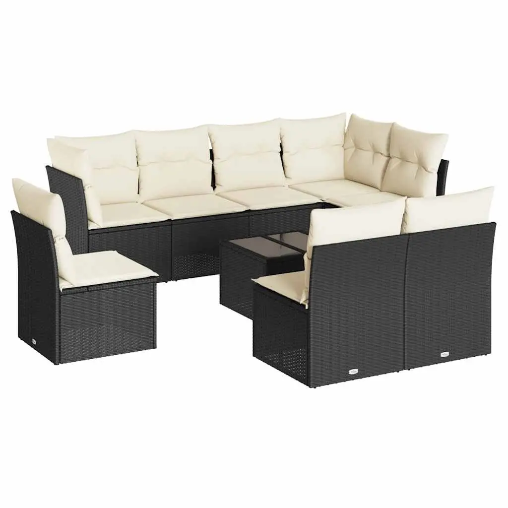 Garden Sofa Set 9 Piece Outdoor Furniture Black Poly Rattan Patio Seating with