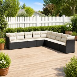 Garden Sofa Set 9 Piece Outdoor Furniture Patio Seating Black with Cushions