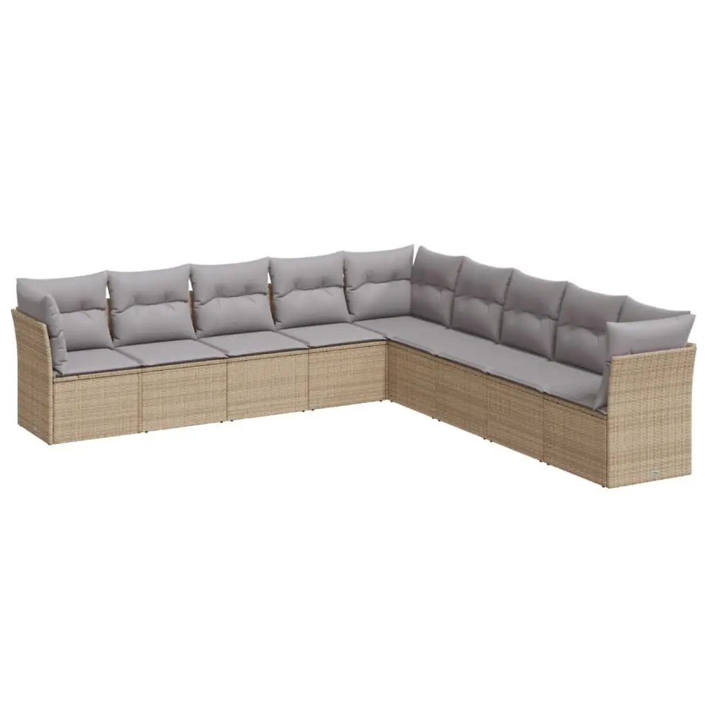 Garden Sofa Set 9 Piece Outdoor Furniture Modular Beige Cushions