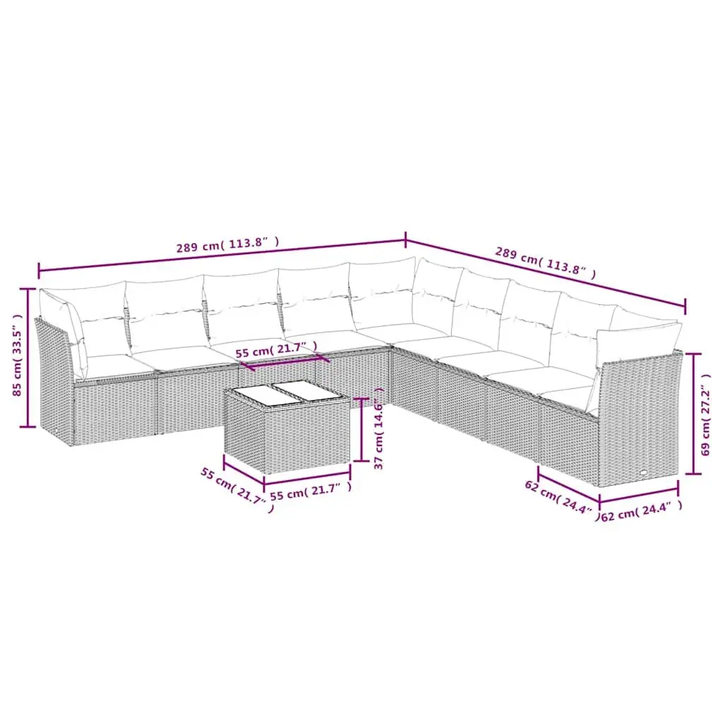 Outdoor Garden Sofa Set 10 Piece Black Poly Rattan Modular Furniture