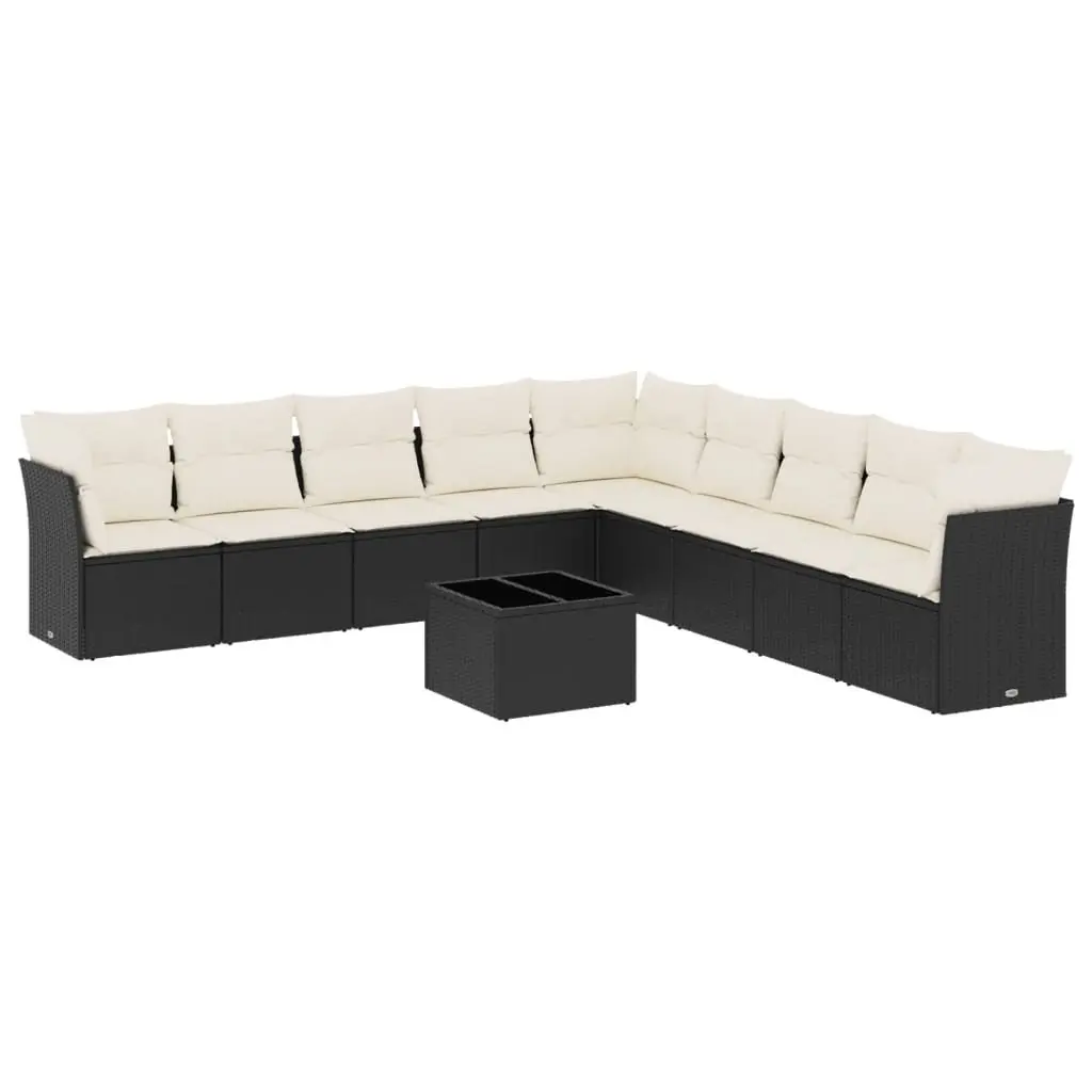 Garden Sofa Set 10 Piece Outdoor Furniture Black Poly Rattan Cushions