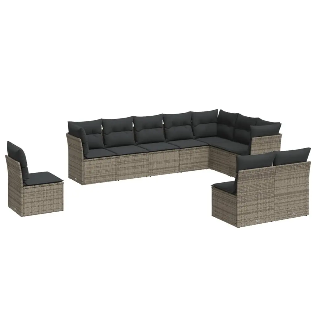 Garden Sofa Set Modular Outdoor Furniture 10 Piece Grey Poly Rattan