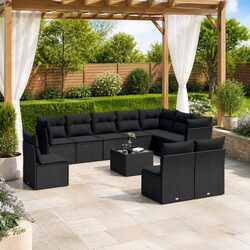 Garden Sofa Set 11 Piece Outdoor Furniture Patio Lounge Black Poly Rattan