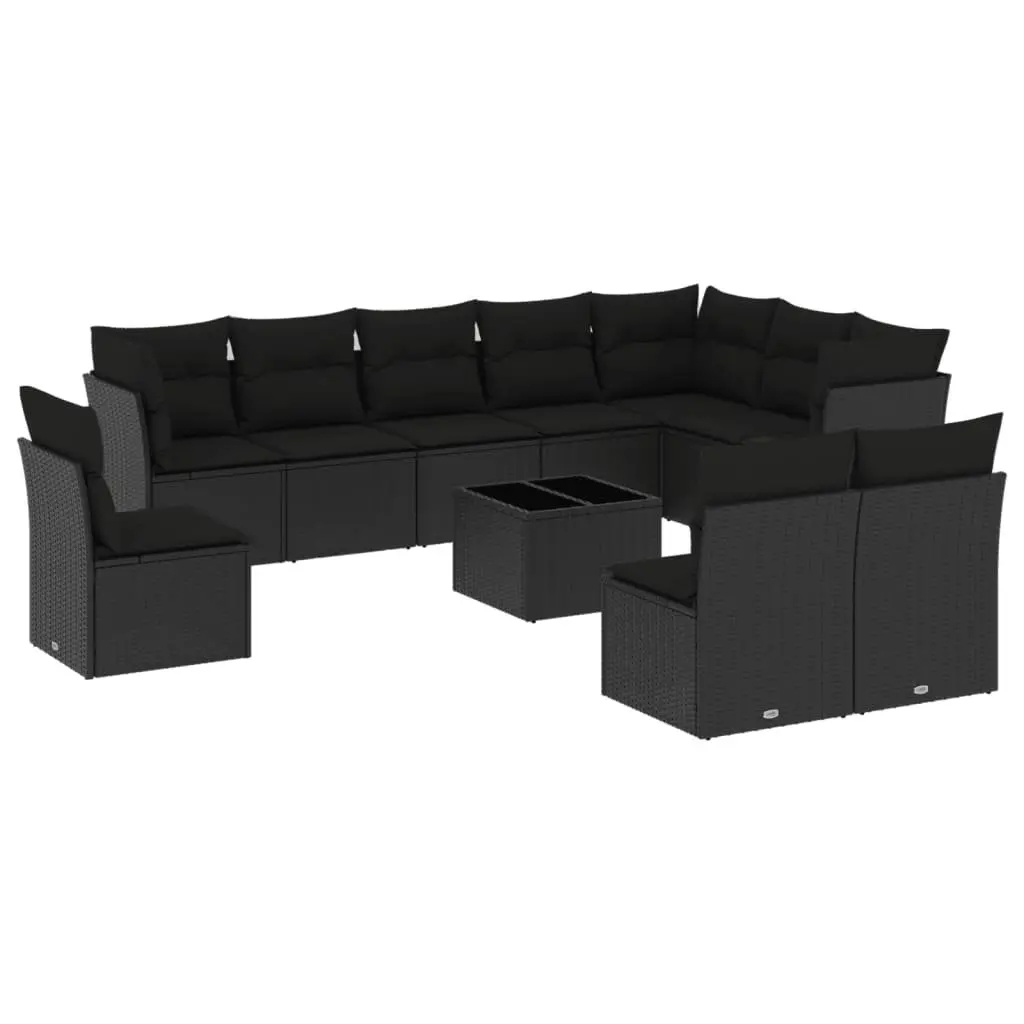 Garden Sofa Set 11 Piece Outdoor Furniture Patio Lounge Black Poly Rattan