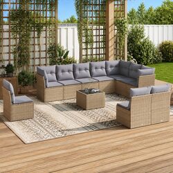 Reliable and Stylish 11 Piece Beige Rattan Garden Sofa Set