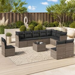 Comfortable 11 Piece Garden Sofa Set with Grey Cushions